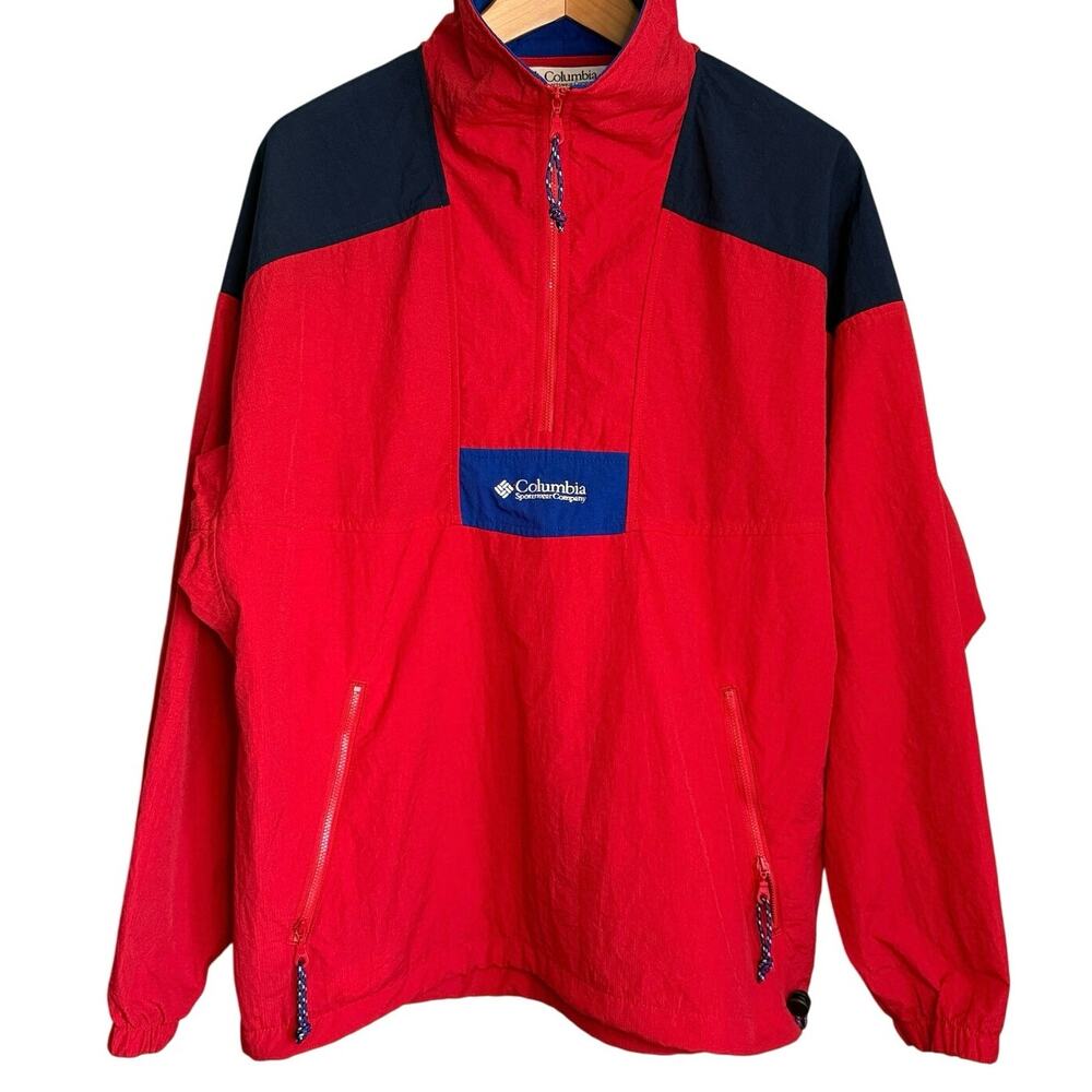 Vintage 90s Men's Small Columbia Sportswear Pullover Windbreaker Jacket Red Blue